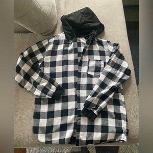 Fashion Nova Plaided Button-Down Hooded Sweat Jacket - Medium